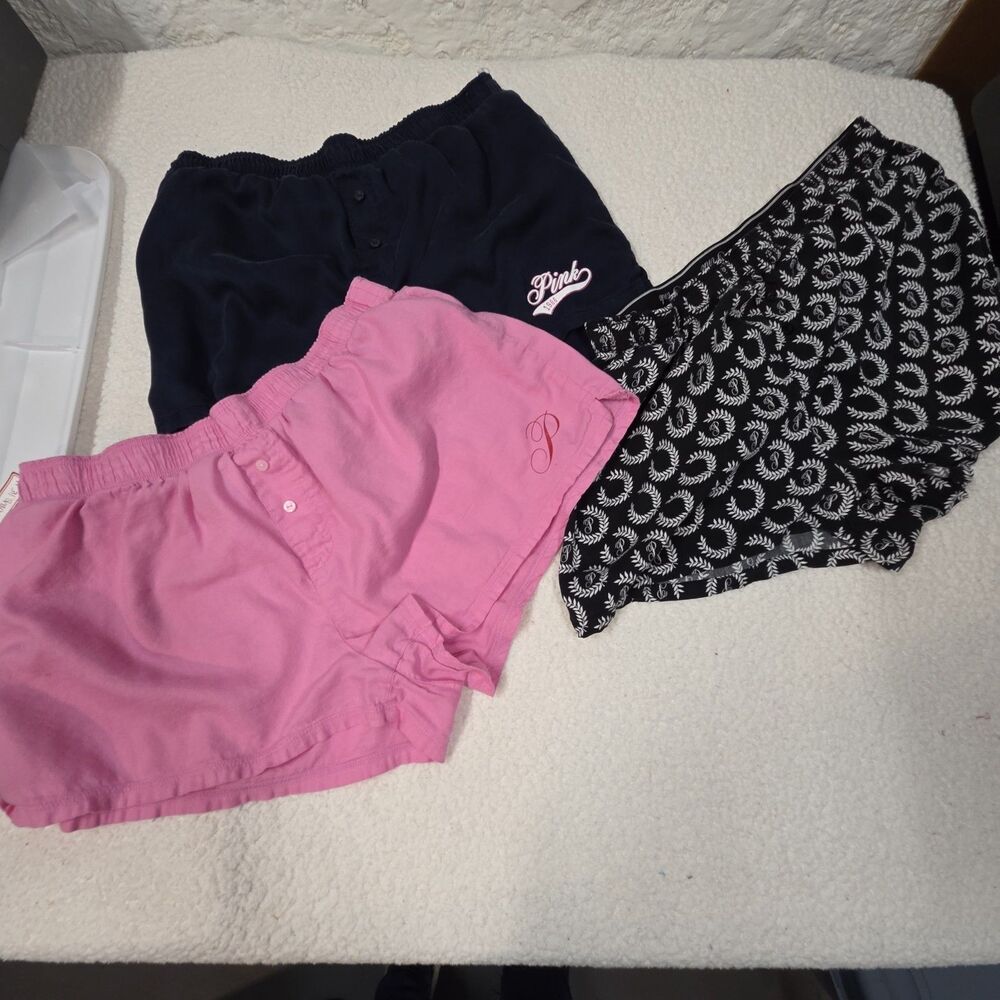 PINK Victoria’s Secret Women’s Shorts Lot of 3 Size S Pink/Navy/Black Logo